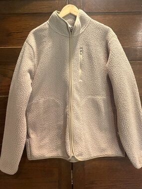 All in Motion Large teddy bear jacket fuzzy high-pile fleece full zip jacket tan